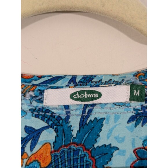 Dolma Silk Blend Floral Blue Tunic Hand Embroidered Henley Bohemian Indian Sz M - Picture 5 of 12